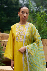 Amber Yellow Silk Kurta Set - Archana Shah