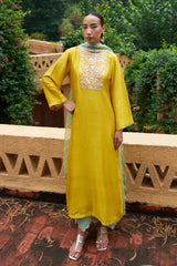 Amber Yellow Silk Kurta Set - Archana Shah