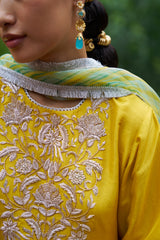 Amber Yellow Silk Kurta Set - Archana Shah