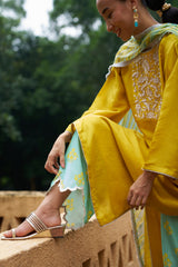 Amber Yellow Silk Kurta Set - Archana Shah