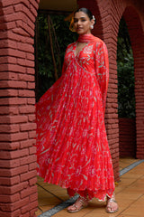Coral Embroidered Chiffon Kurta Set - Archana Shah