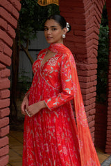 Coral Embroidered Chiffon Kurta Set - Archana Shah