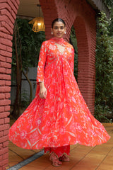 Coral Embroidered Chiffon Kurta Set - Archana Shah