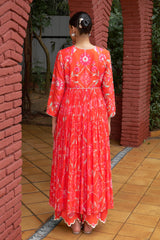 Coral Embroidered Chiffon Kurta Set - Archana Shah