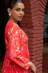 Coral Embroidered Chiffon Kurta Set - Archana Shah