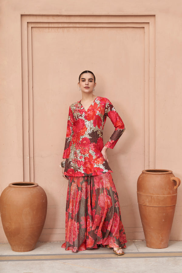 Brown Moroccan Sequin Scallop Sharara