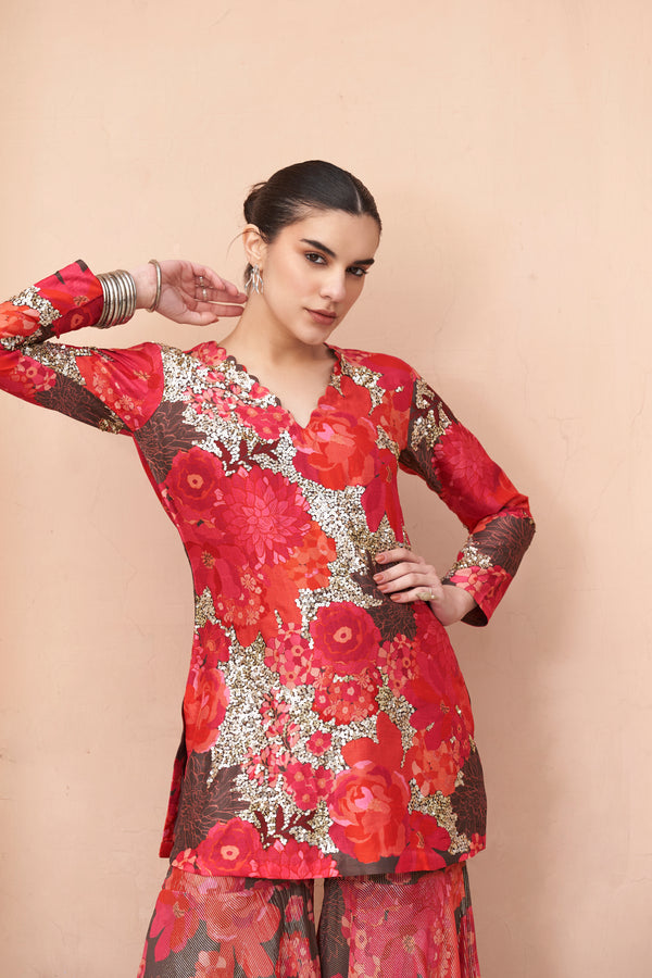 Brown Moroccan Sequin Scallop Sharara