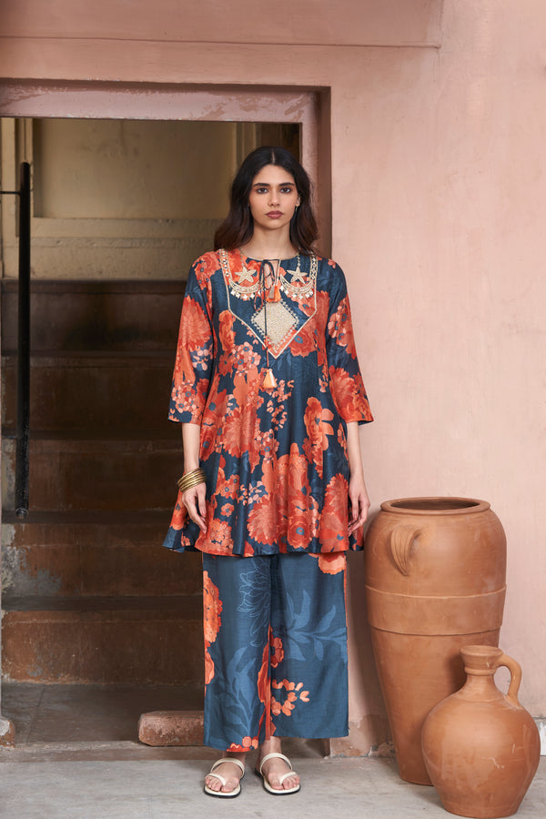 Navy Moroccan Moon Yoke Suit Set