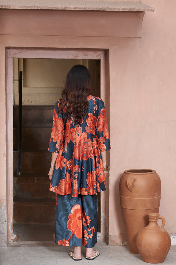 Navy Moroccan Moon Yoke Suit Set