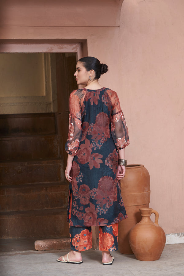 Navy Moroccan Organza Zar Kurta set