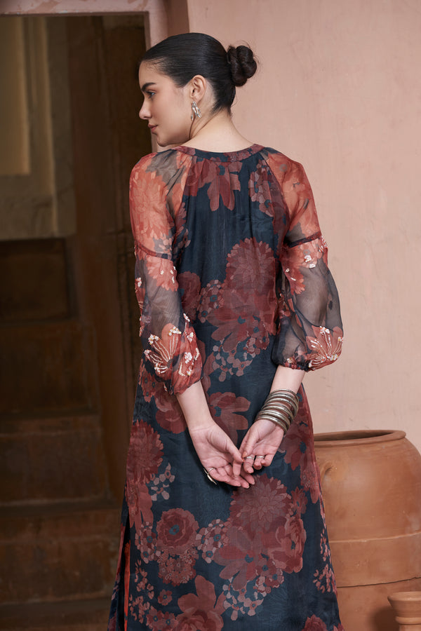 Navy Moroccan Organza Zar Kurta set