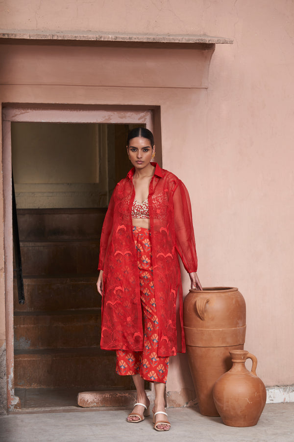 Red Moroccan Organza Shirt Co-ord sets