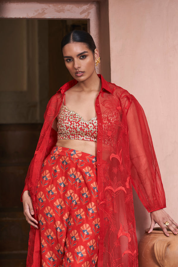 Red Moroccan Organza Shirt Co-ord sets