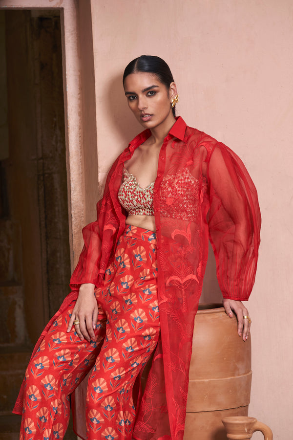 Red Moroccan Organza Shirt Co-ord sets