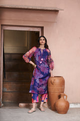 Blue Moroccan Organza Tunic Set