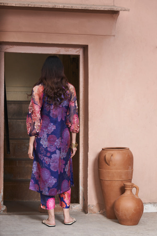 Blue Moroccan Organza Tunic Set