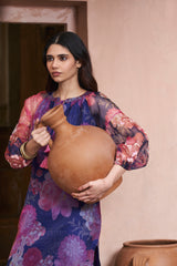 Blue Moroccan Organza Tunic Set