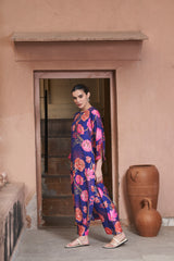 Hand Embroidered Blue Bemberg Silk Kurta Set - Archana Shah