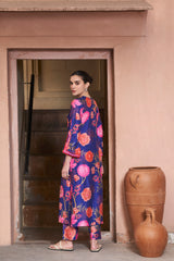 Hand Embroidered Blue Bemberg Silk Kurta Set - Archana Shah
