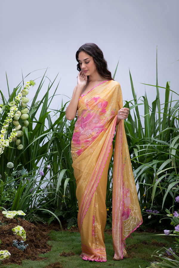 Kusha Kapila in Wildflower Yellow Shimmer Saree