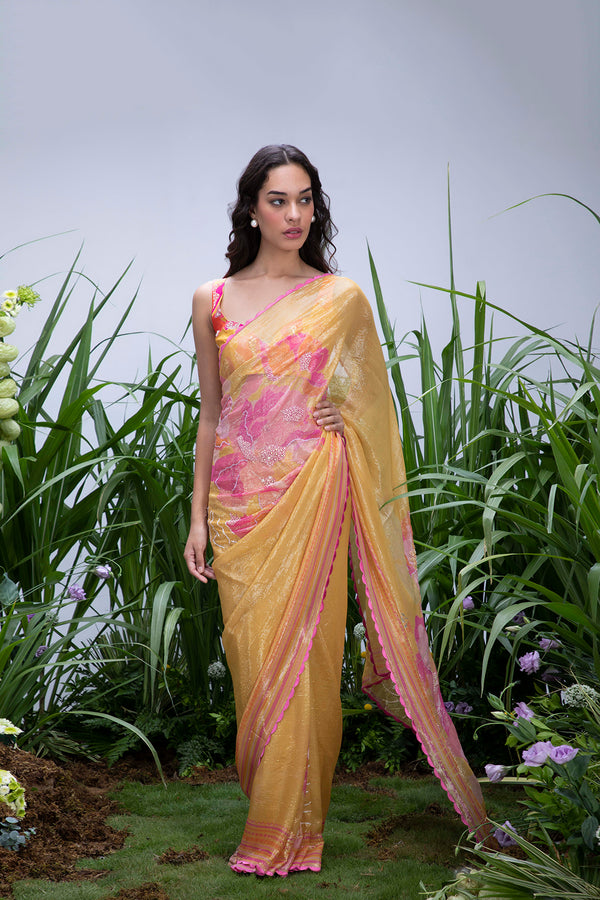 Kusha Kapila in Wildflower Yellow Shimmer Saree