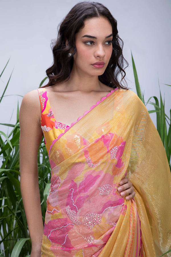 Kusha Kapila in Wildflower Yellow Shimmer Saree