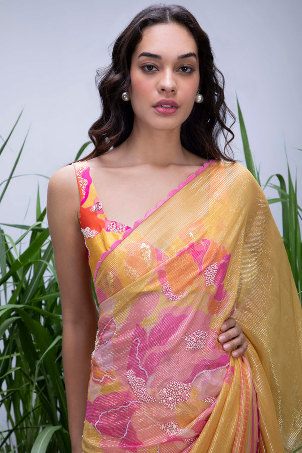 Kusha Kapila in Wildflower Yellow Shimmer Saree