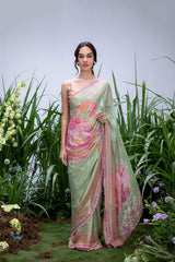 Amrita Thakur in Wildflower Green Shimmer Saree