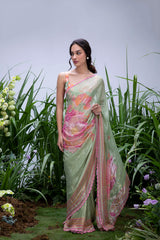Amrita Thakur in Wildflower Green Shimmer Saree