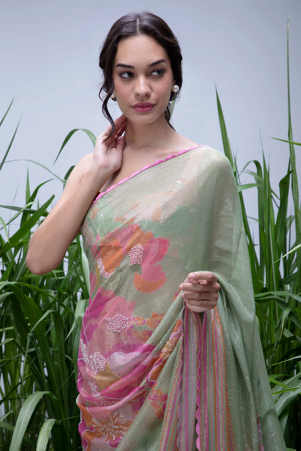 Amrita Thakur in Wildflower Green Shimmer Saree