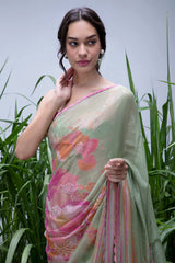 Amrita Thakur in Wildflower Green Shimmer Saree