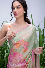 Amrita Thakur in Wildflower Green Shimmer Saree