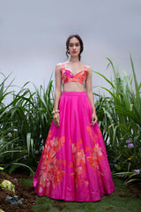 Alisha Pekha in Pink Wildflower Center Print Lehenga Set