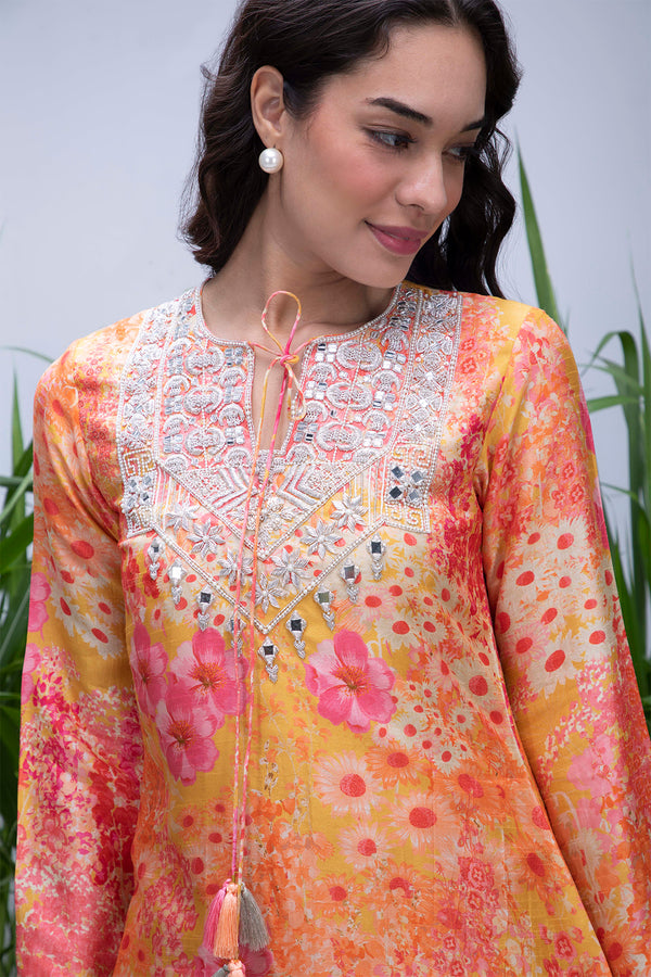 Yellow Wildflower Yoke Zardozi Sharara Set