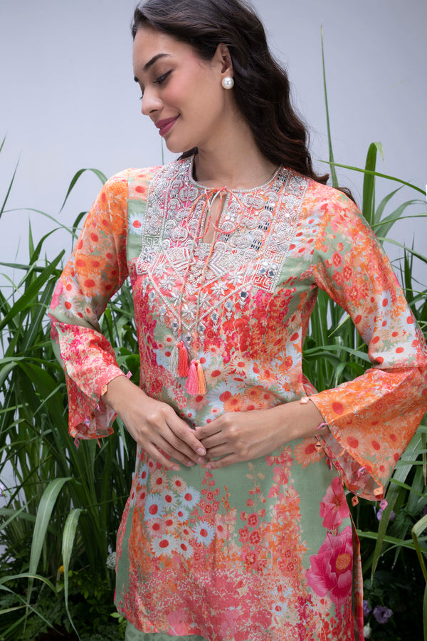 Green Wildflower Yoke Zardozi Sharara Set