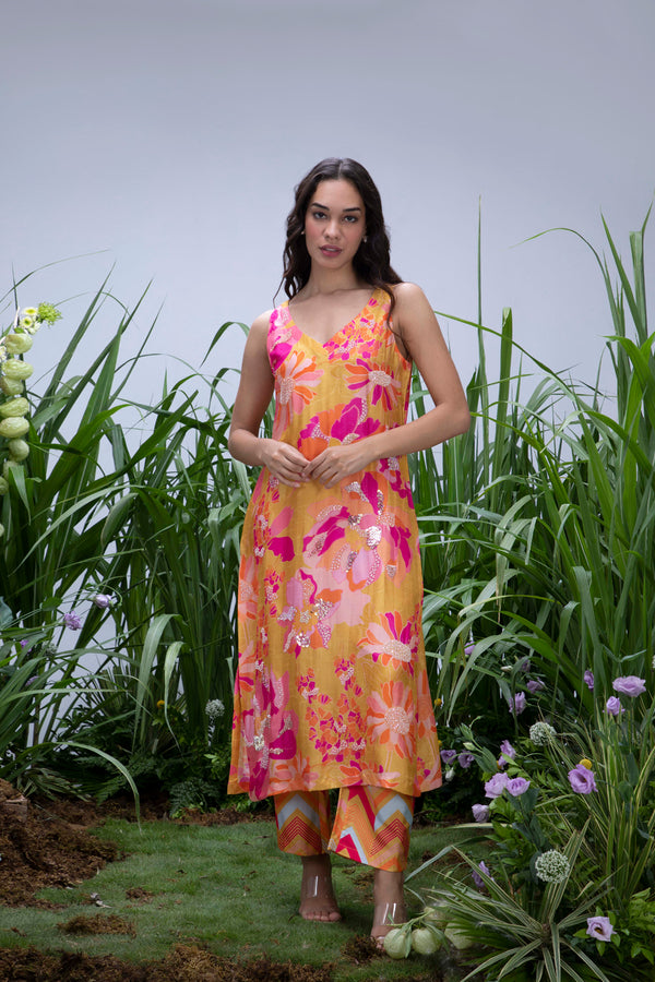 Yellow Wildflower Sleeveless Kurta Set