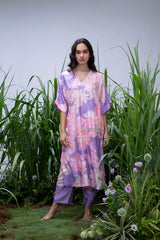 Wildflower Purple Oversized Silk Kurta Set - Archana Shah
