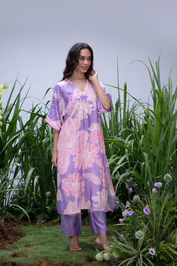 Purple Wildflower Oversize Kurta set