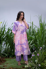 Wildflower Purple Oversized Silk Kurta Set - Archana Shah