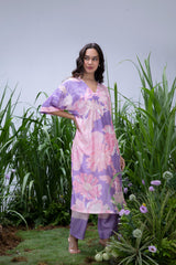 Wildflower Purple Oversized Silk Kurta Set - Archana Shah