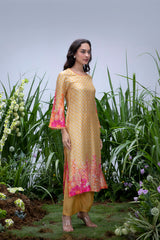 Yellow Wildflower Bell Sleeve Kurta Set - Archana Shah