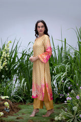 Yellow Wildflower Bell Sleeve Kurta Set - Archana Shah