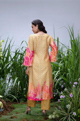 Yellow Wildflower Bell Sleeve Kurta Set - Archana Shah