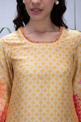 Yellow Wildflower Bell Sleeve Kurta Set - Archana Shah