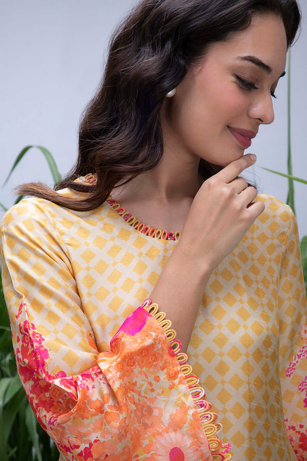 Yellow Wildflower Bell Sleeved Kurta Set