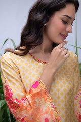 Yellow Wildflower Bell Sleeve Kurta Set - Archana Shah