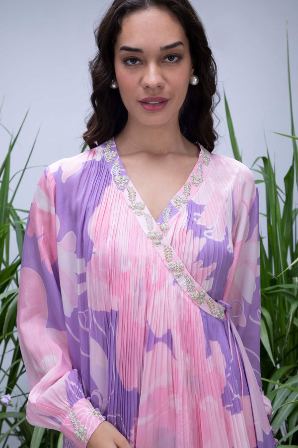 Purple Wildflower Angrakha Kurta Set