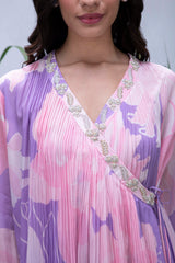 Purple Wildflower Angrakha Kurta Set