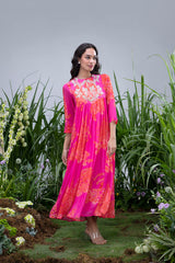 Pink Wildflower Zardozi Yoke Kaftan