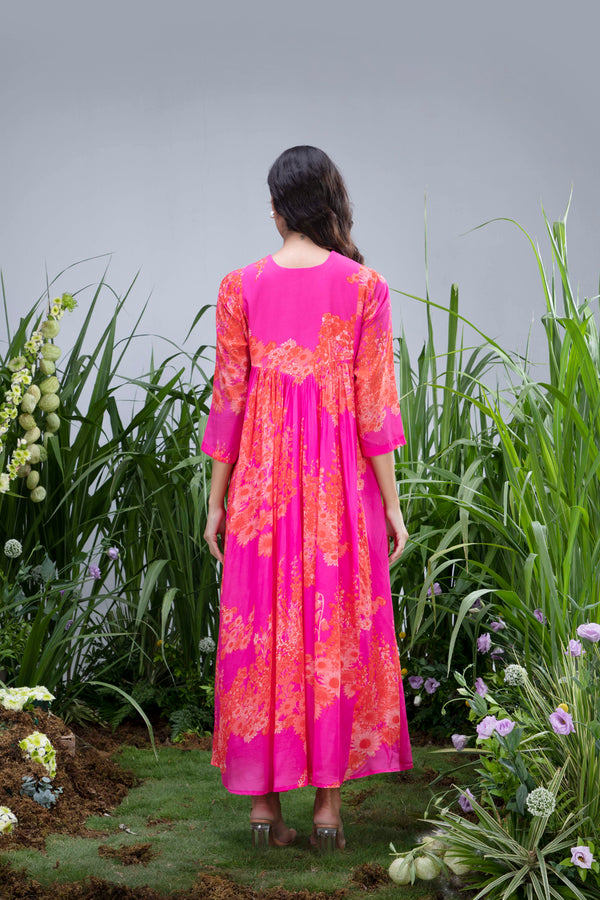 Pink Wildflower Zardozi Yoke Kaftan